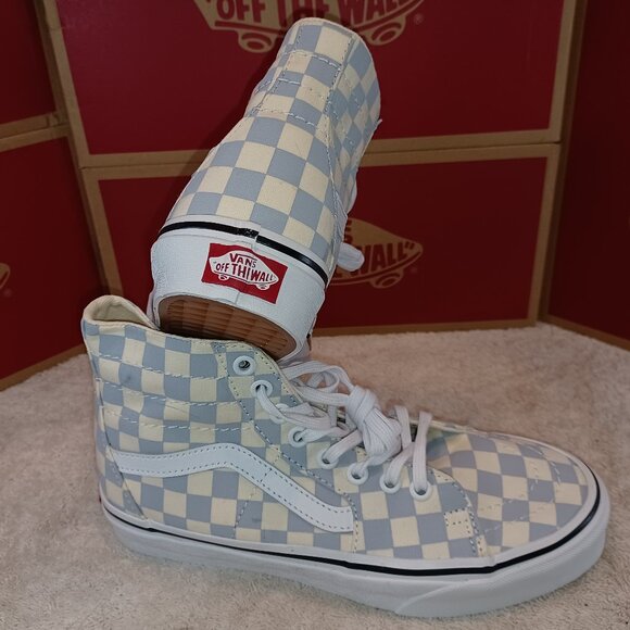 Vans Men's 5.5/Women's 7 Sk8-Hi Tapered Checkerboard Zen Blue/White VN0A4U16XHX - Picture 8 of 12